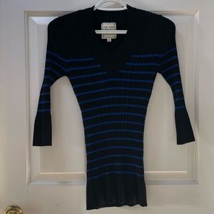 Pink Rose sweater Black w/blue stripes Junior’s L